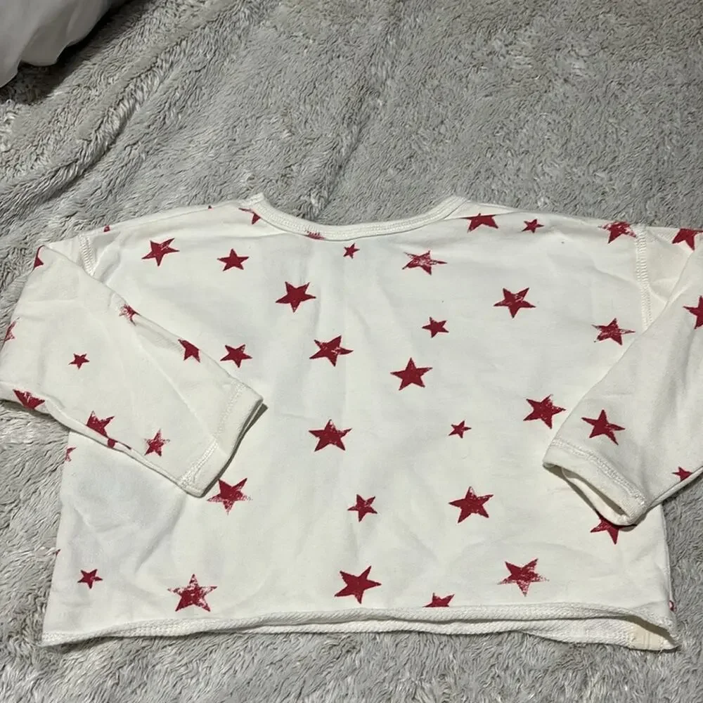 Ralph Lauren 4 cream red stars cropped wide boat neck cotton French terry EUC
